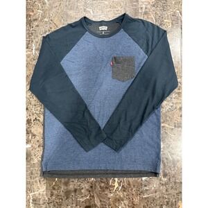 Levis Mens Blue Charcoal Heather Raglan Long Sleeve Pocket Baseball Tee Shirt M